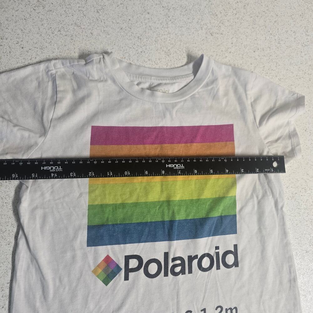 Polaroid Graphic Tee Women's XS White Rainbow Logo Cropped Cap Sleeve T-Shirt - Picture 4 of 5
